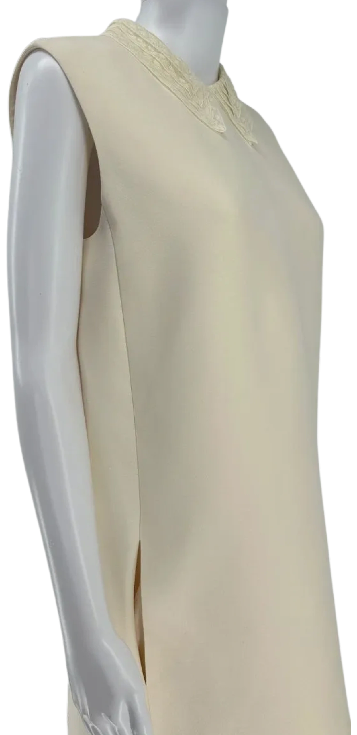 Christian Dior Ivory Wool Silk Blend Crepe Shift Mini Dress- Collared, Sleeveless Size 42/10