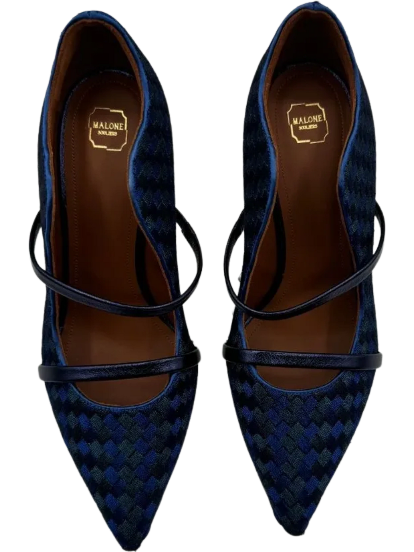 Malone Souliers Navy Maureen Bicolor Woven Point-Toe Mules