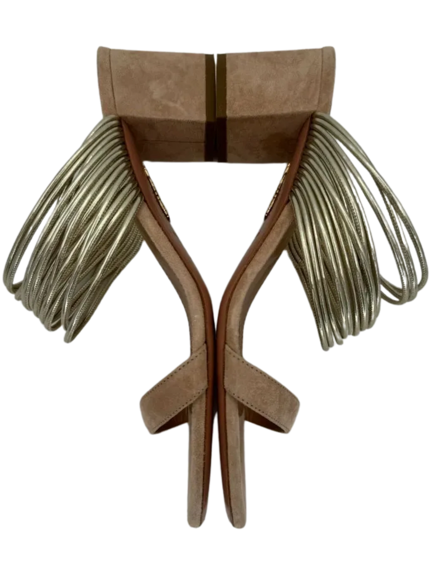 Aquazzura Taupe/Silver Suede And Leather Rendez Vous 50 Slide Sandals