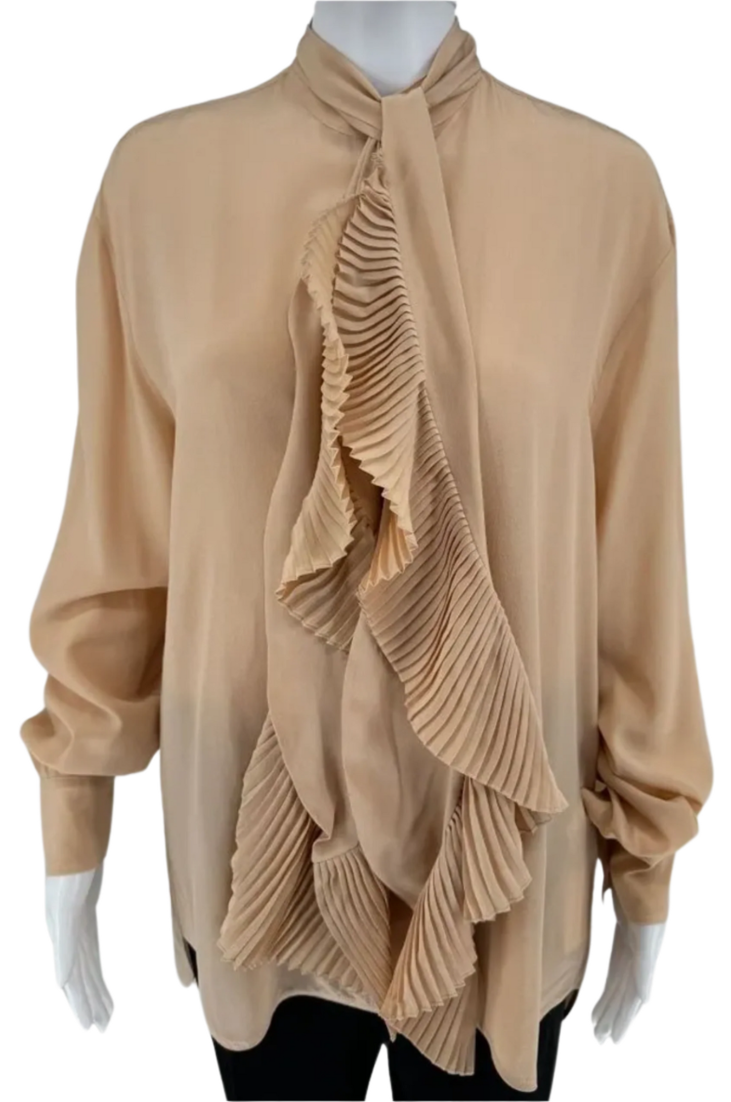 NWT Givenchy Silk Shirt With Detachable Pleated Scarf In Blush - FR 34