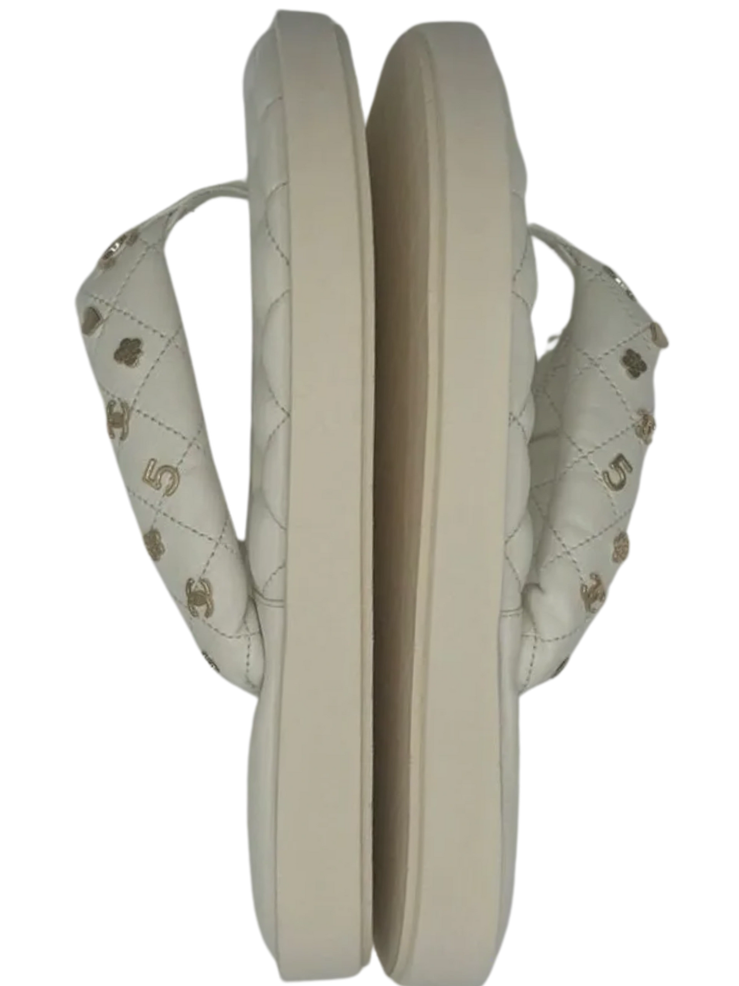 Chanel Spring 2023 White Quilted Charms Padded Pool Thong Sandal