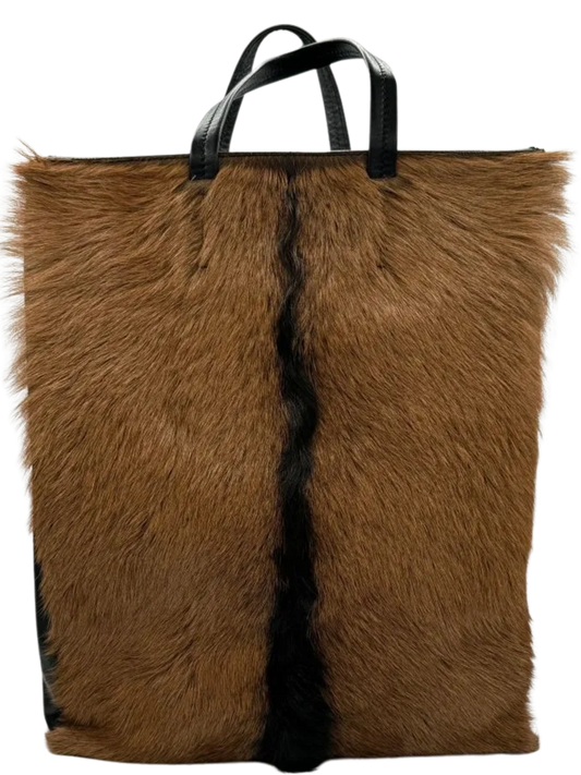 CELINE Vertical Cabas Black/Brown Fur & Leather Large Tote