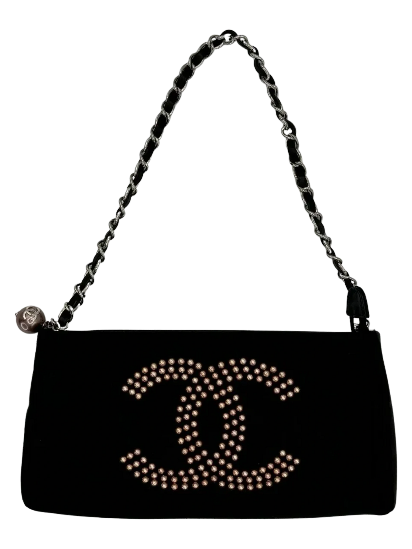 Chanel Black Satin Baguette Pochette Beaded Shoulder Bag