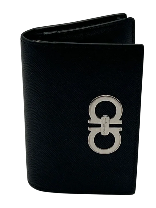 Salvatore Ferragamo Black Leather Double Gancio Card Case