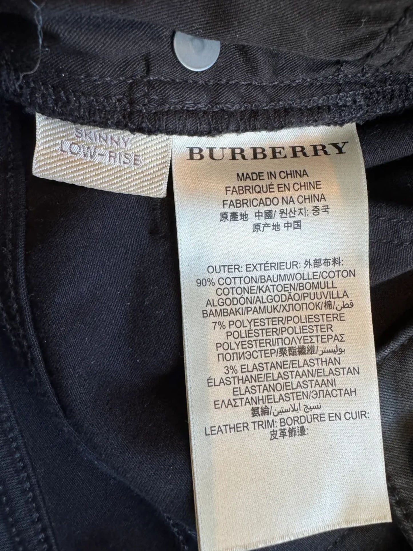 Burberry Wax Coated Skinny Low Rise