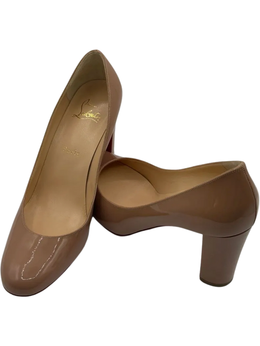 *NEW* Christian Louboutin Patent Gena 85 Pumps Nude