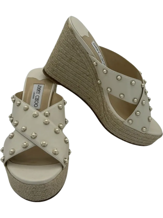 *NEW* Jimmy Choo Dovina Studded Creamy White Wedge Sandals