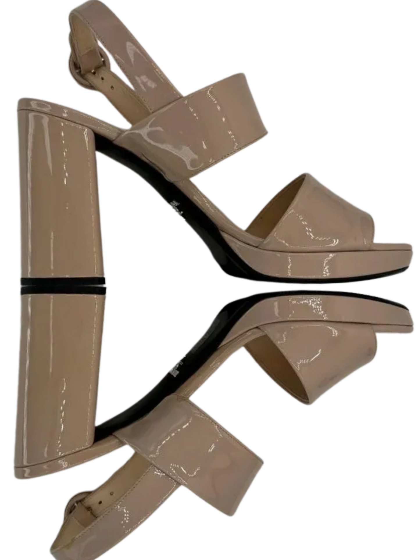 *NEW* Prada Beige Patent Block Heel Sandal