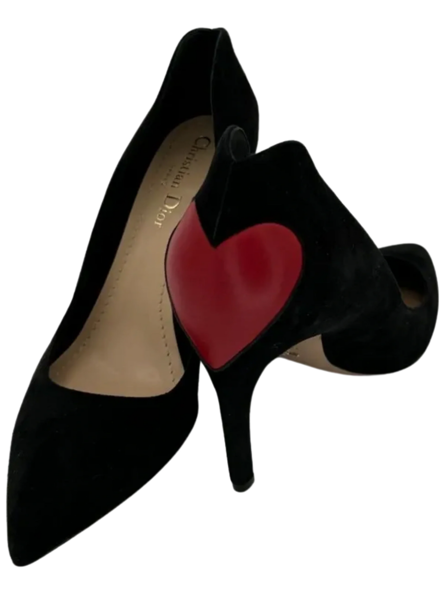 Dior "Dioramour" Heart adorned embroidered suede pumps Size 39