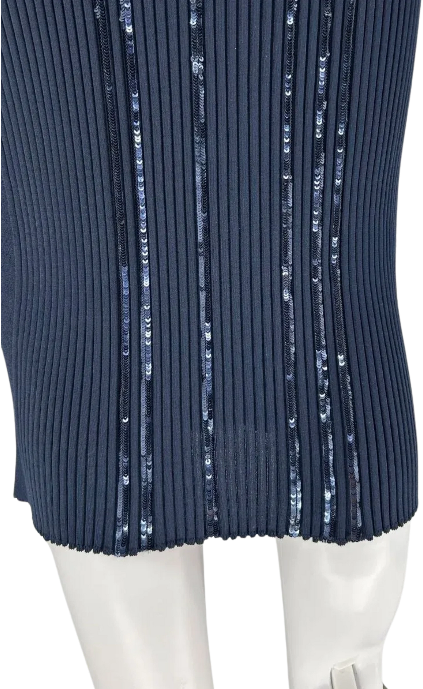 Nina Ricci Navy Blue Multi Sequined Fitted Ribbed Knit Dress