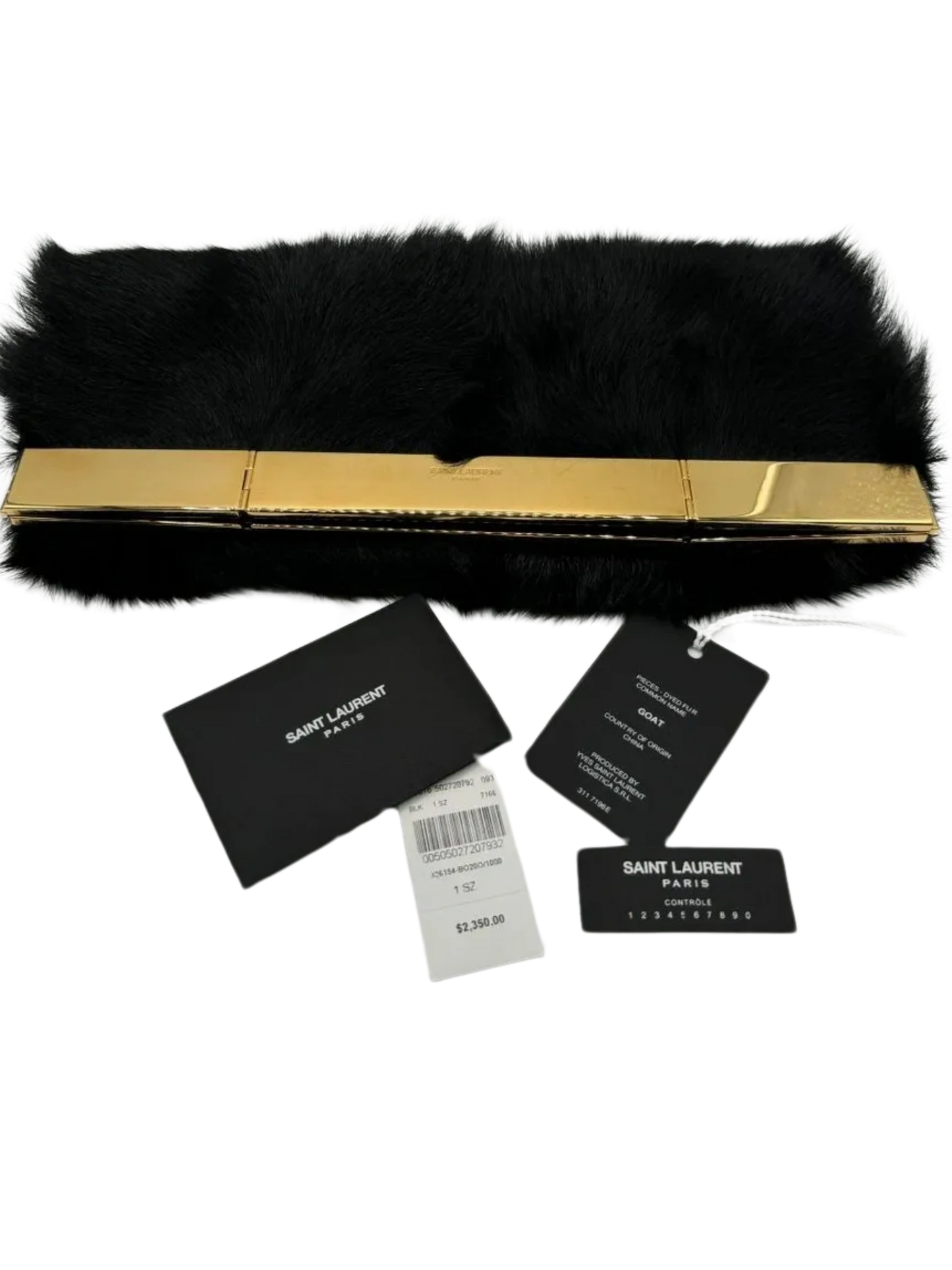 Saint Laurent Fur Courtney Fold-Over Clutch Black