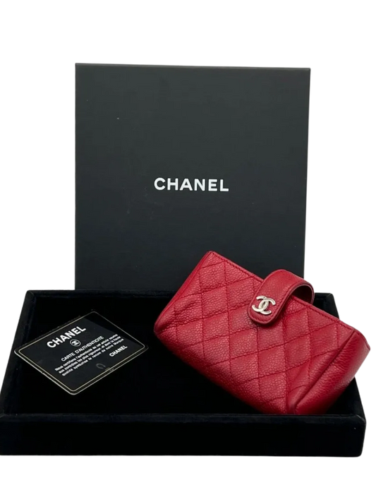 Chanel Red Quilted Leather CC Pouch