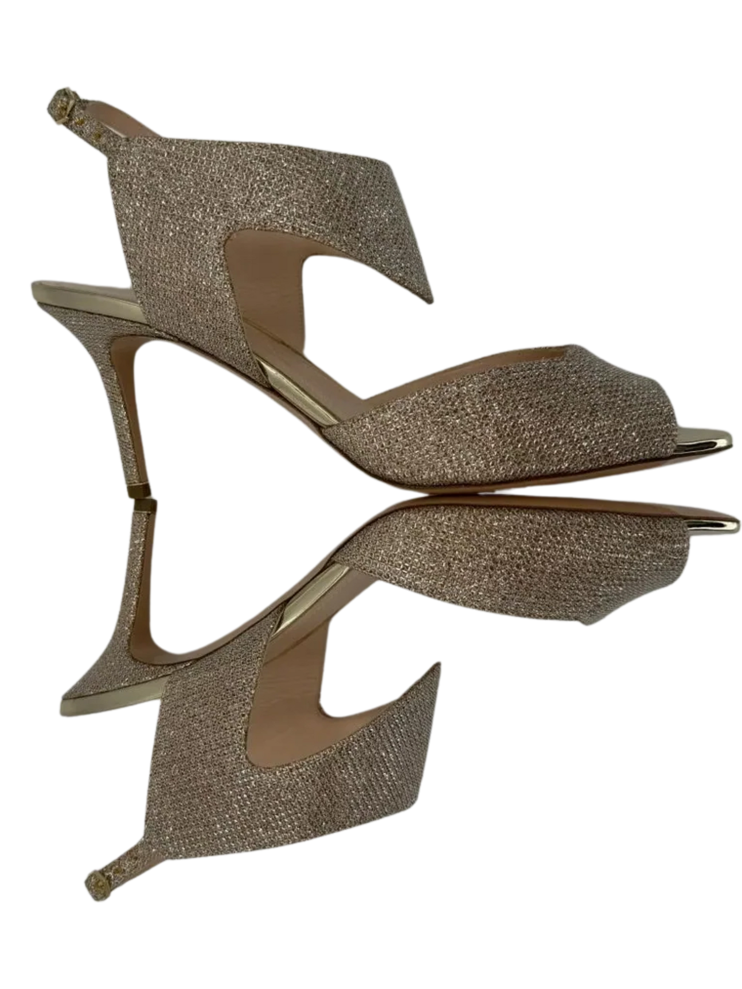 *NEW* Nicholas Kirkwood Metallic Beige Glitter Fabric Ankle Strap Sandals