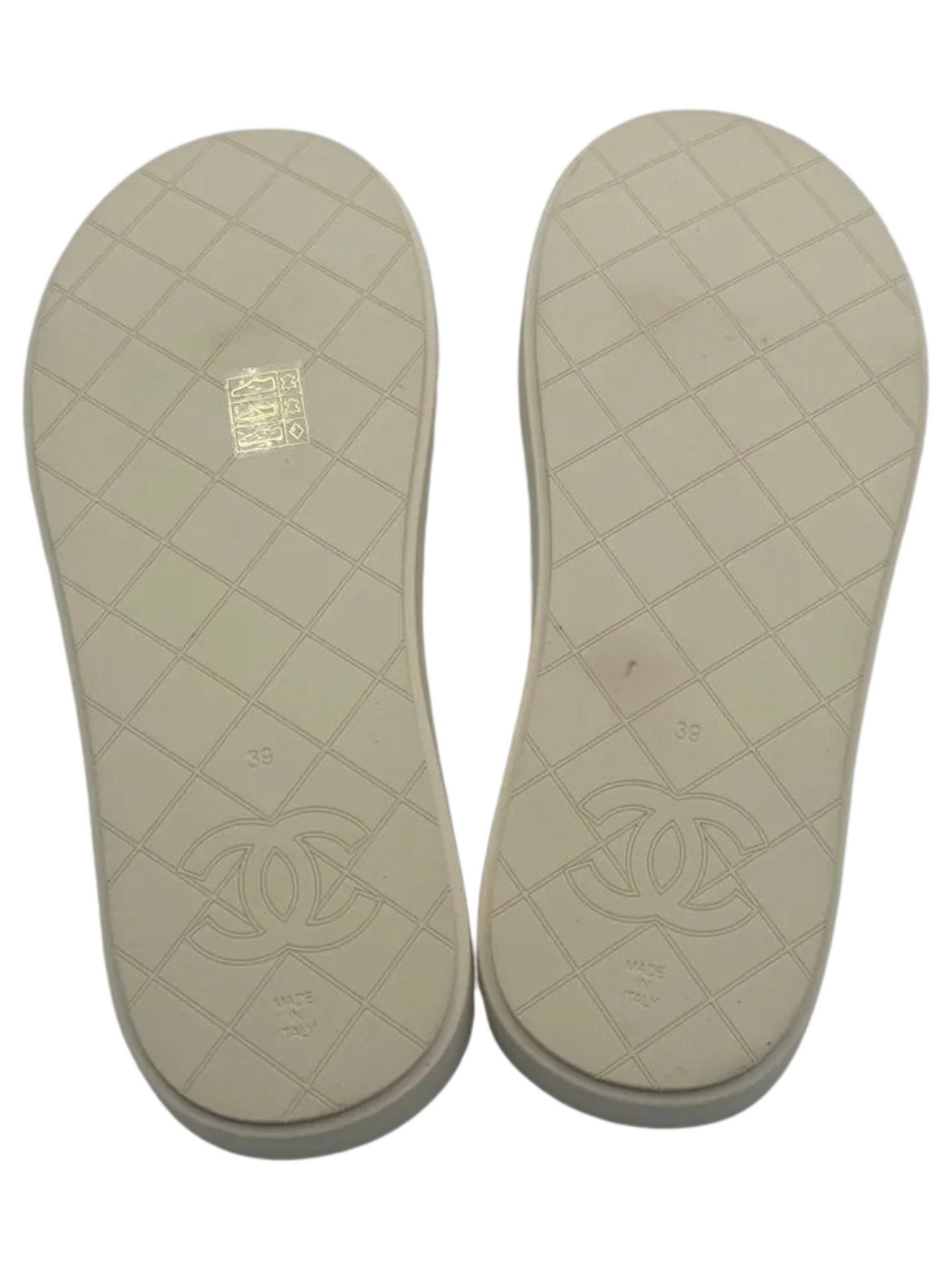 Chanel Spring 2023 White Quilted Charms Padded Pool Thong Sandal