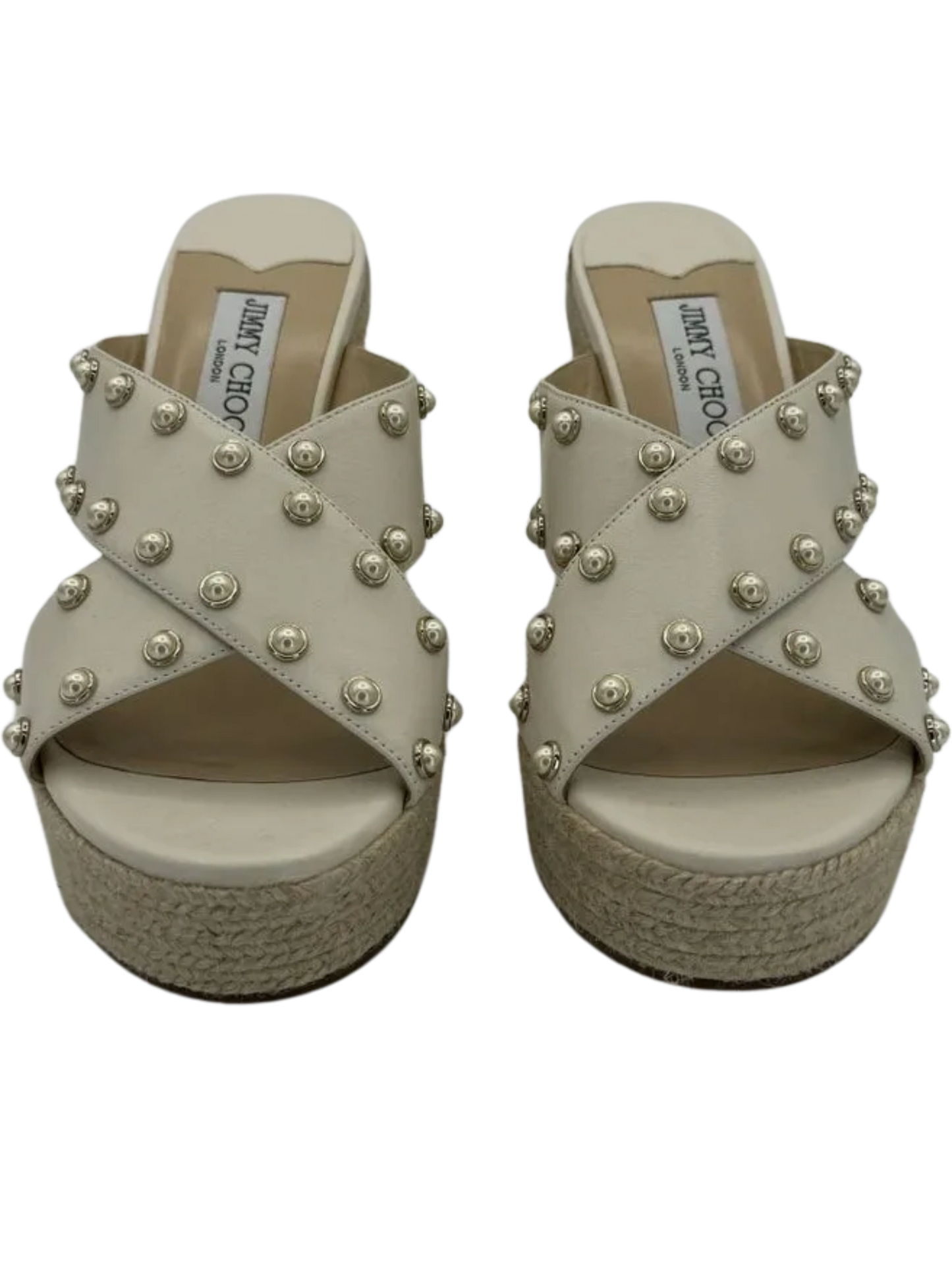 *NEW* Jimmy Choo Dovina Studded Creamy White Wedge Sandals