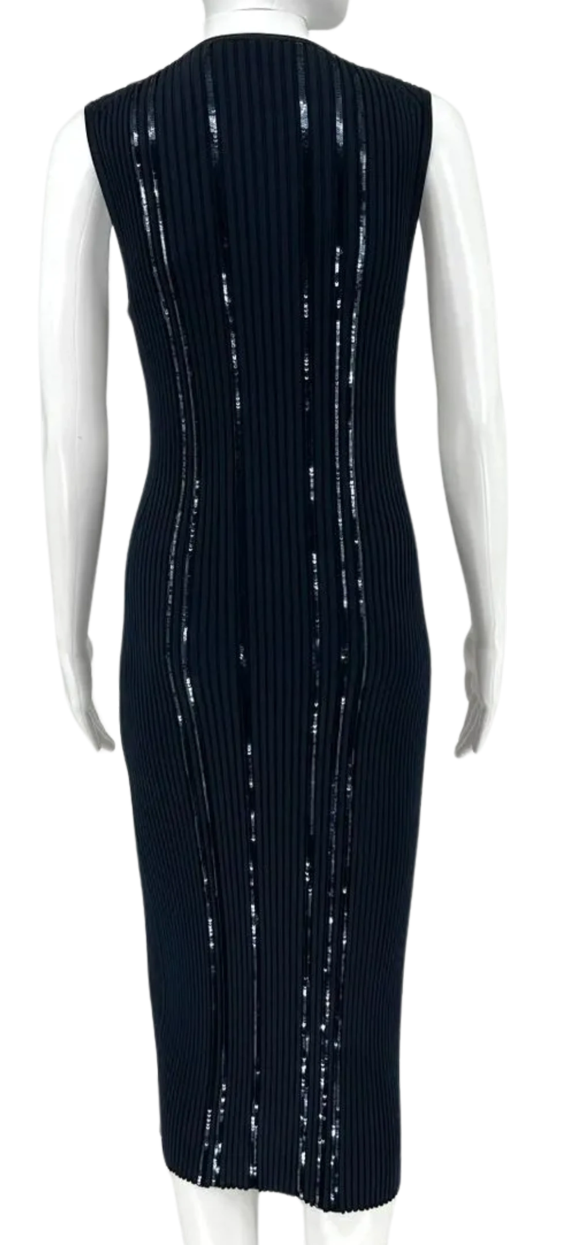 Nina Ricci Navy Blue Multi Sequined Fitted Ribbed Knit Dress