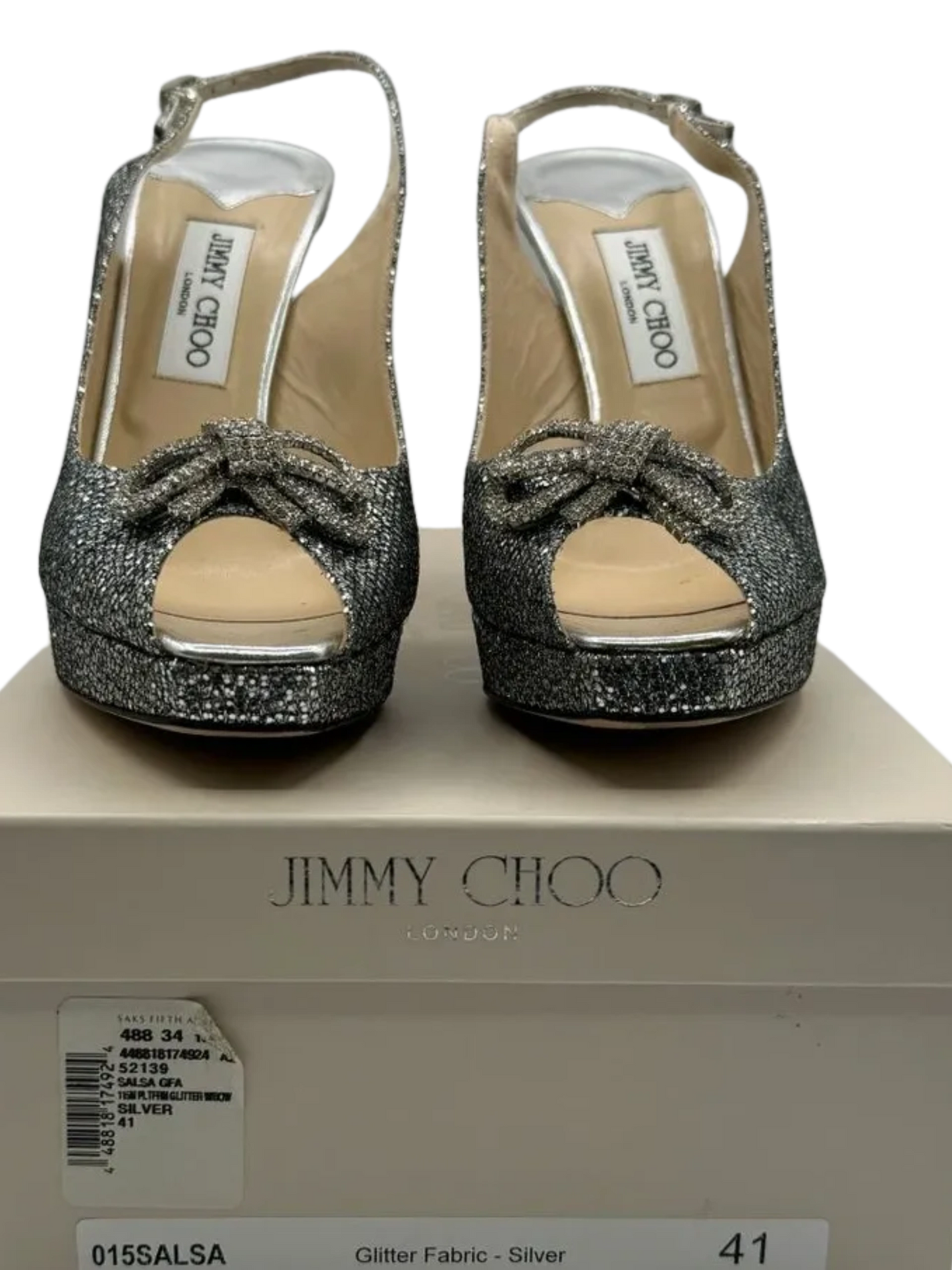 Jimmy Choo Silver Glitter Crystal Embellished Ankle Strap Platform Sandal