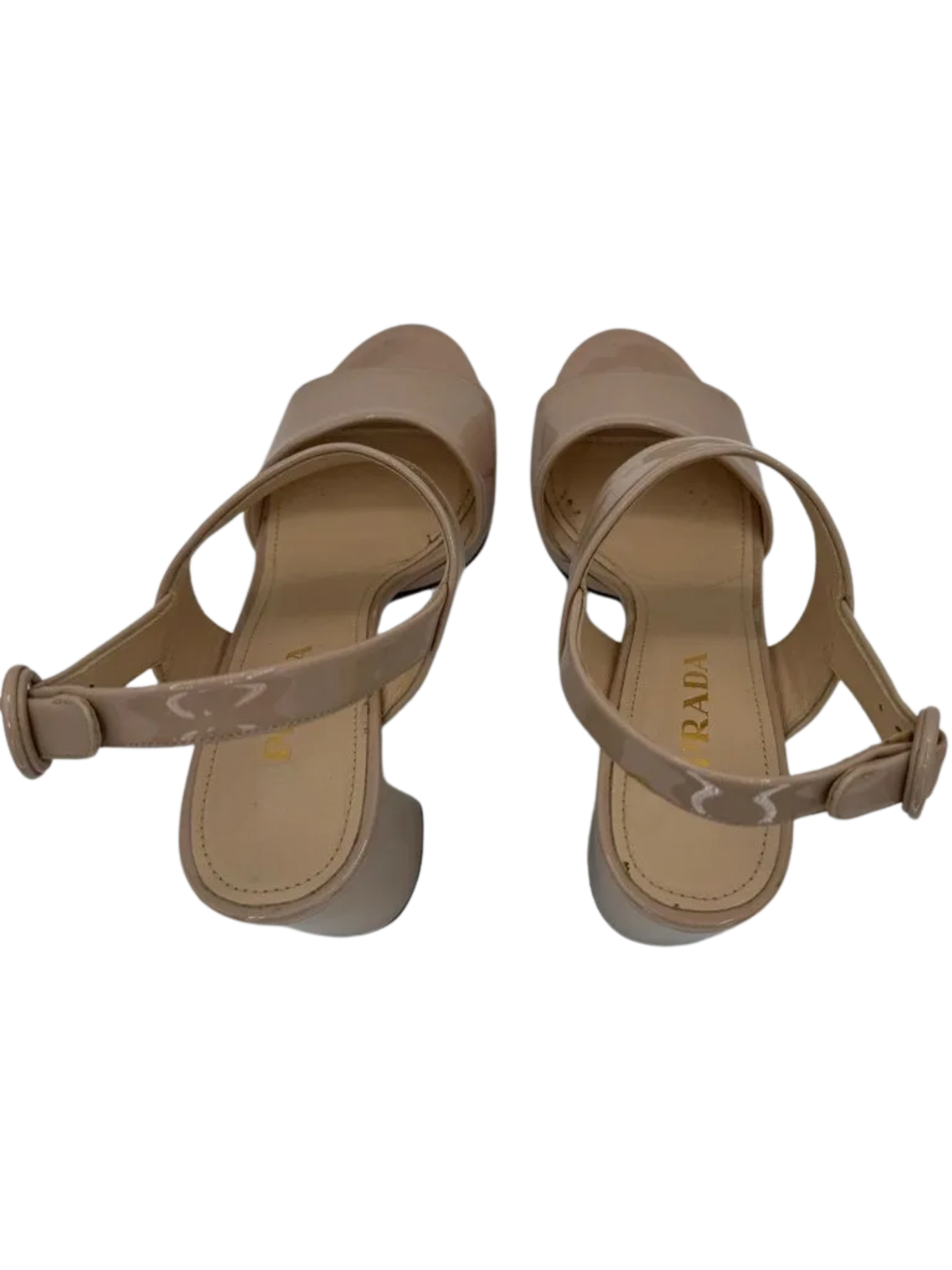 *NEW* Prada Beige Patent Block Heel Sandal