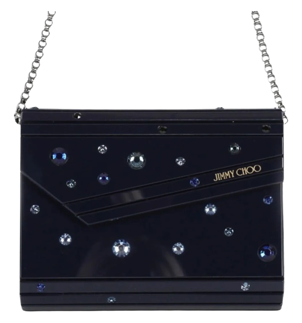 JIMMY CHOO Candy Crystal Chain Clutch Midnight Blue