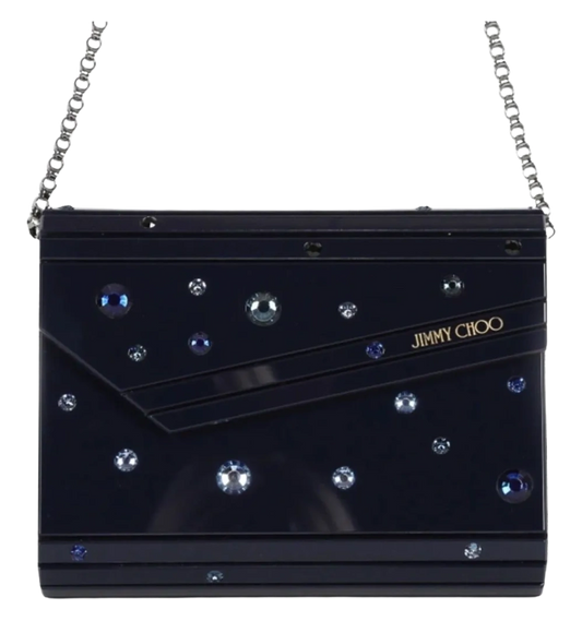 JIMMY CHOO Candy Crystal Chain Clutch Midnight Blue