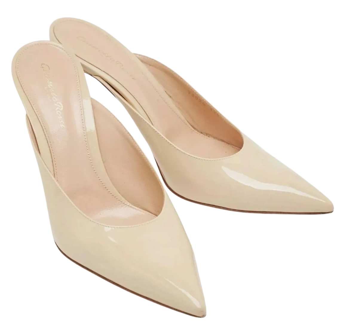 Gianvito Rossi Cream Patent Leather Paige Mules