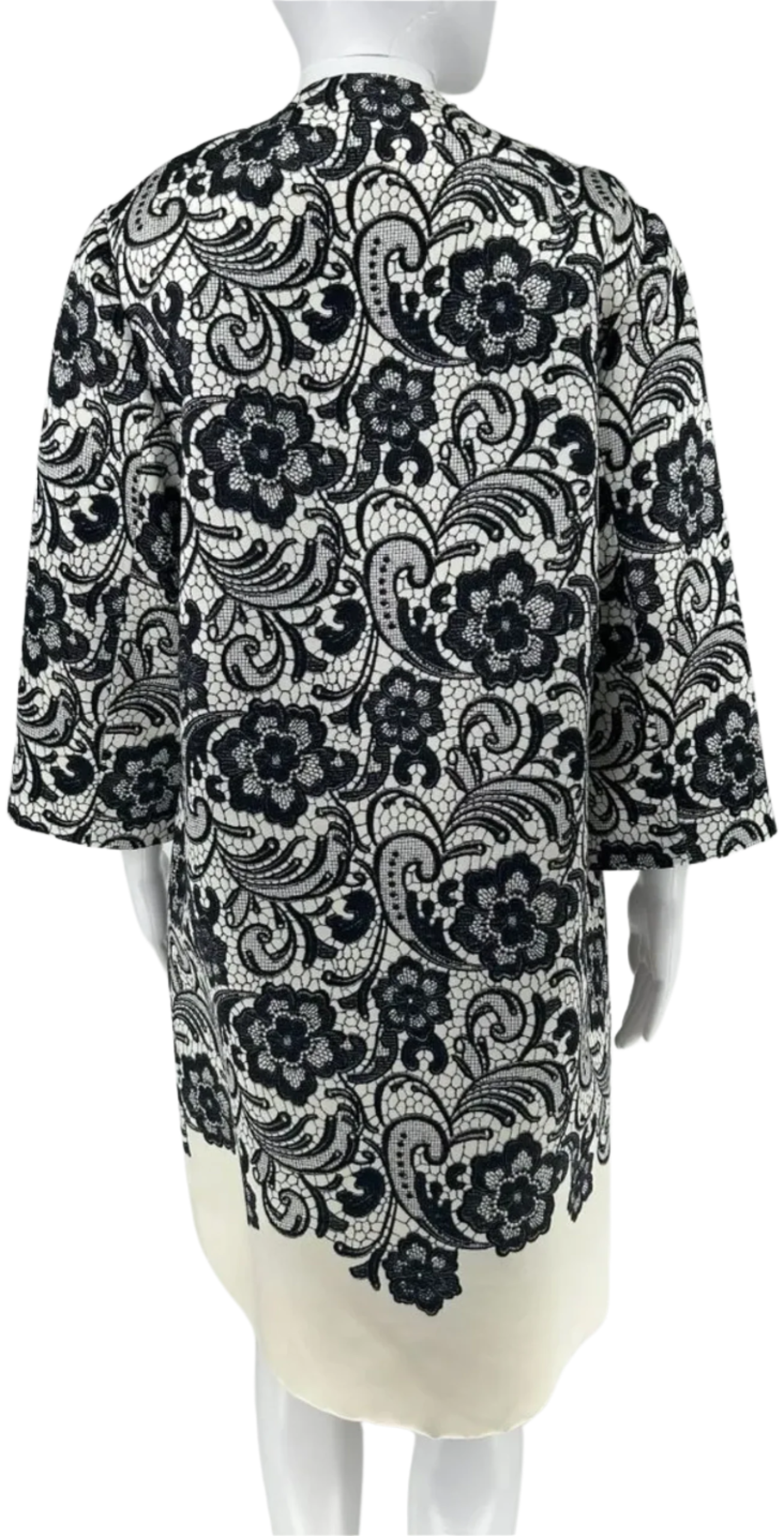 Dolce & Gabbana  Black and White Lace Print on Creamy Duchess Satin, Evening Topper/Coat/Jacket.