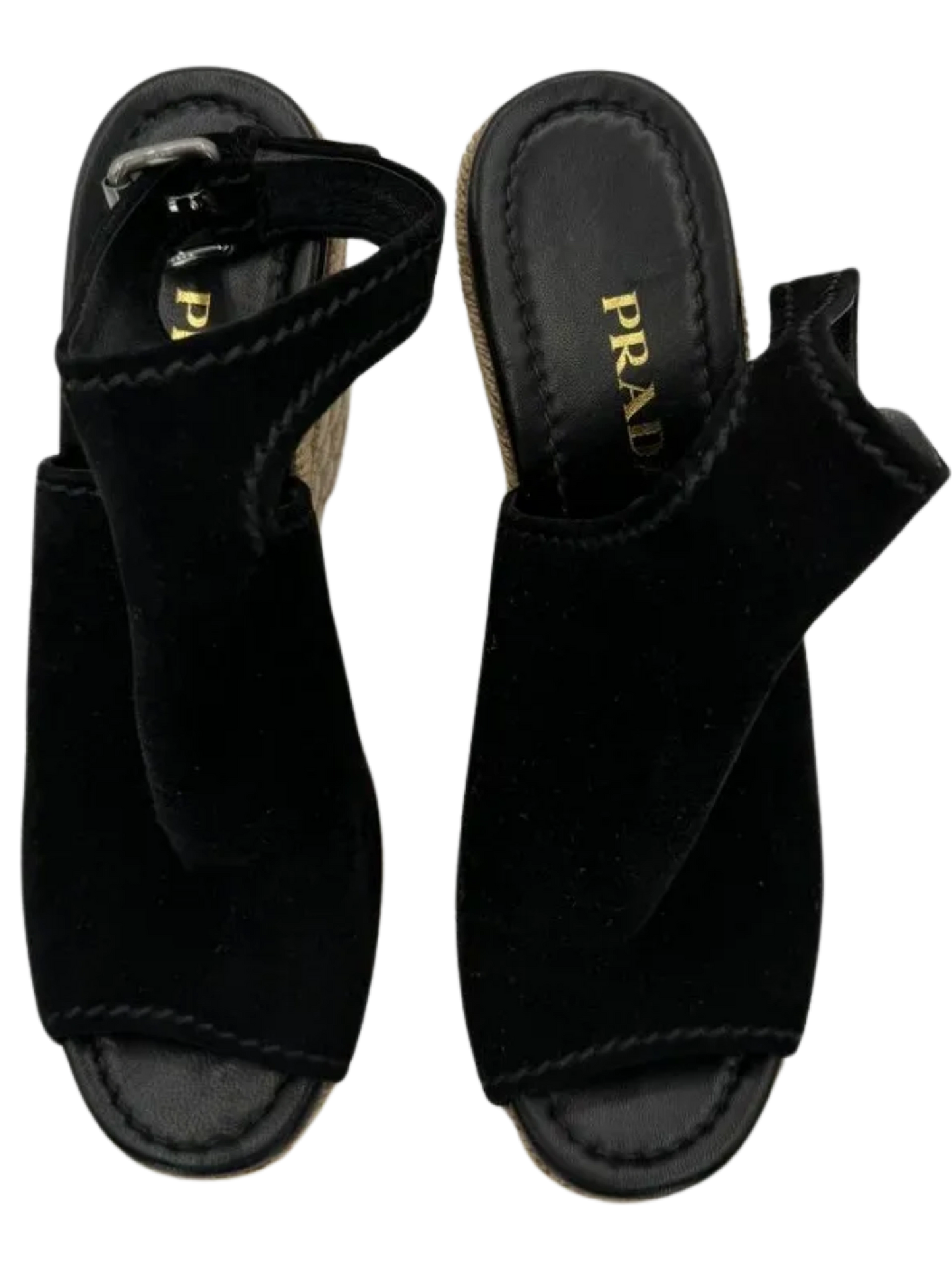 *NEW* Prada Black Suede Open Toe Espadrille Slingback Wedges