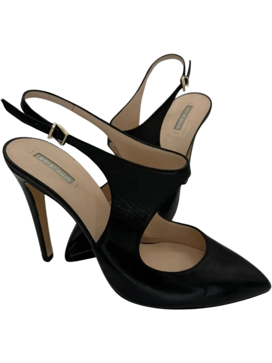 Giorgio Armani Black Leather Slingbacks