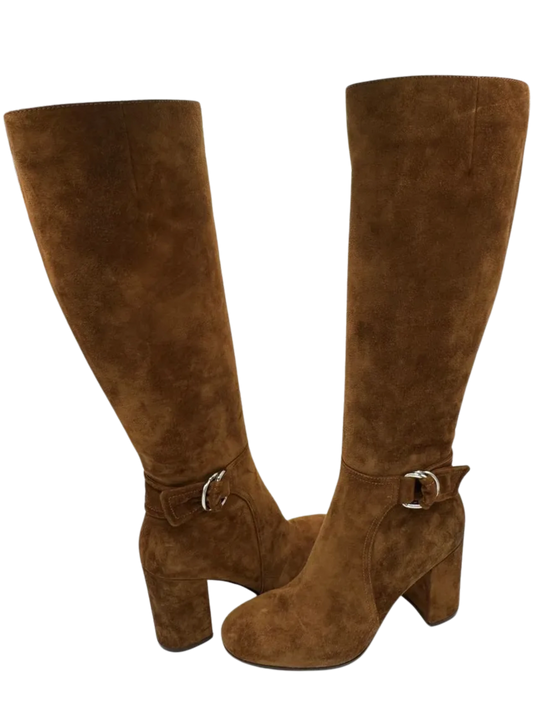 NEW Gianvito Rossi $1200 Rust Suede Knee High Buckle Boots 39/9