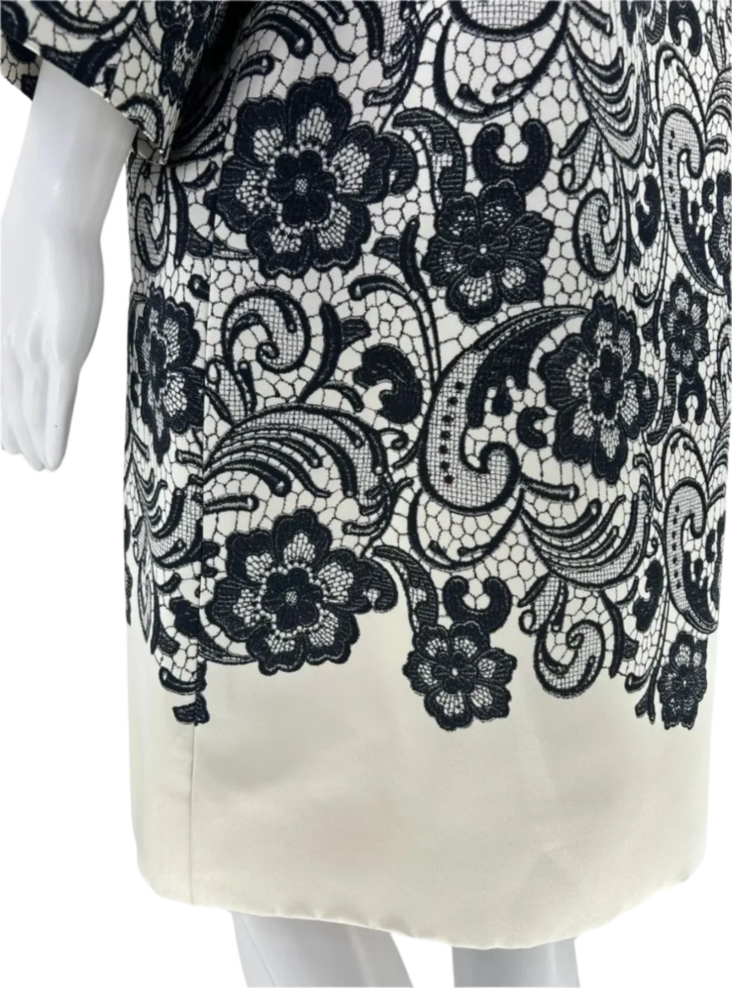 Dolce & Gabbana  Black and White Lace Print on Creamy Duchess Satin, Evening Topper/Coat/Jacket.