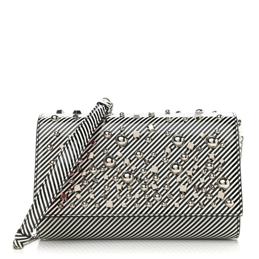 BRAND NEW CHRISTIAN LOUBOUTIN Patent Striped Spikes Paloma Clutch