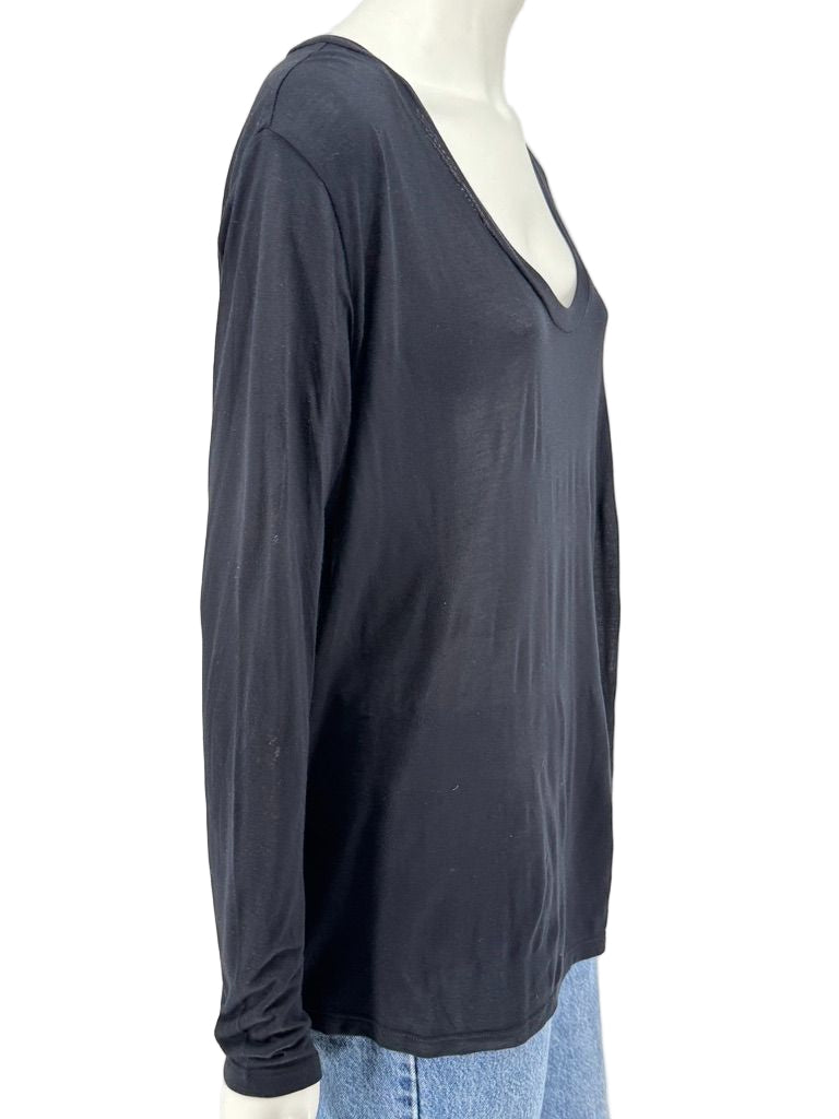 L’Agence Black Long Sleeve Scoop Neck Top – Size L