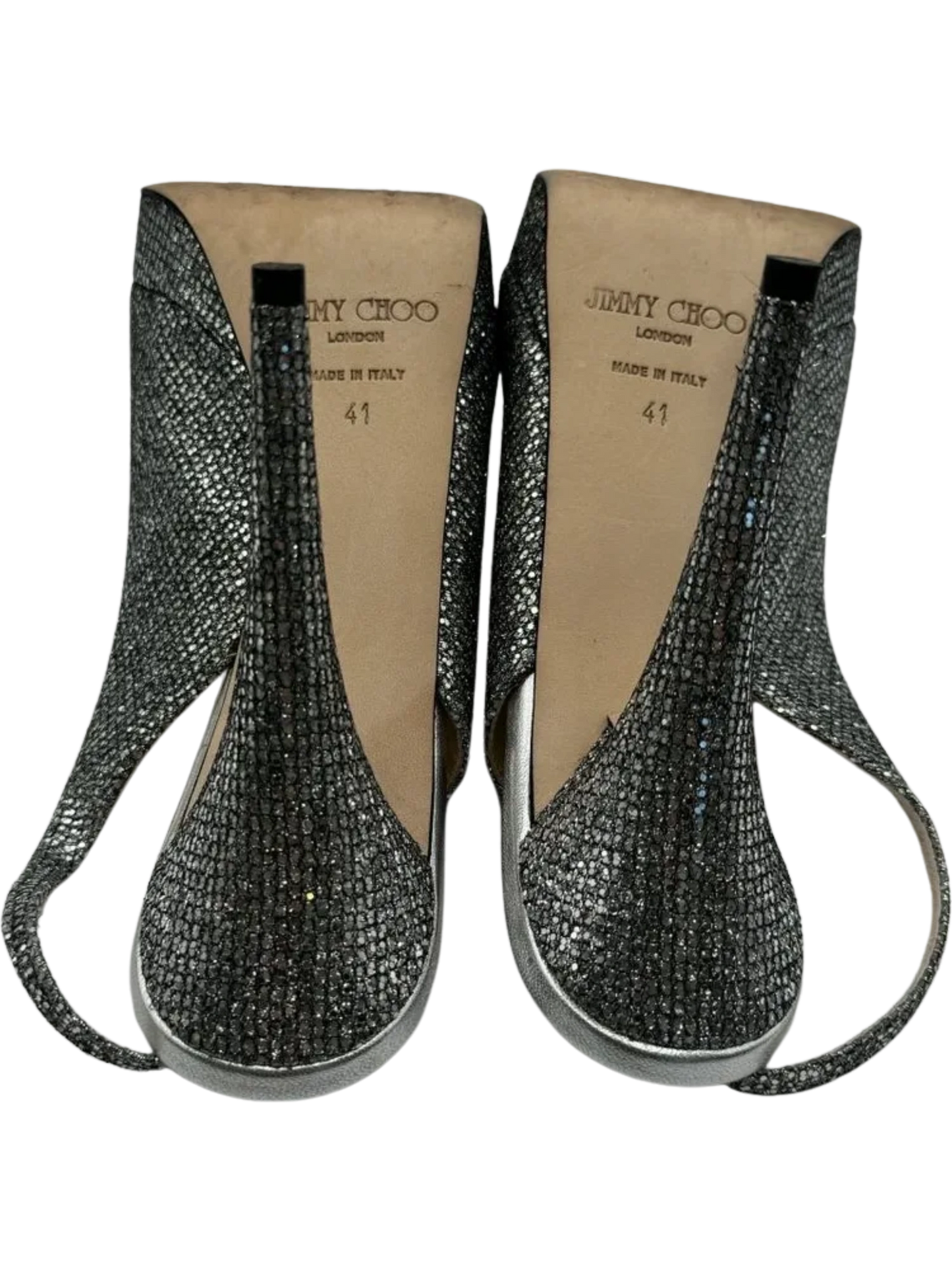 Jimmy Choo Silver Glitter Crystal Embellished Ankle Strap Platform Sandal