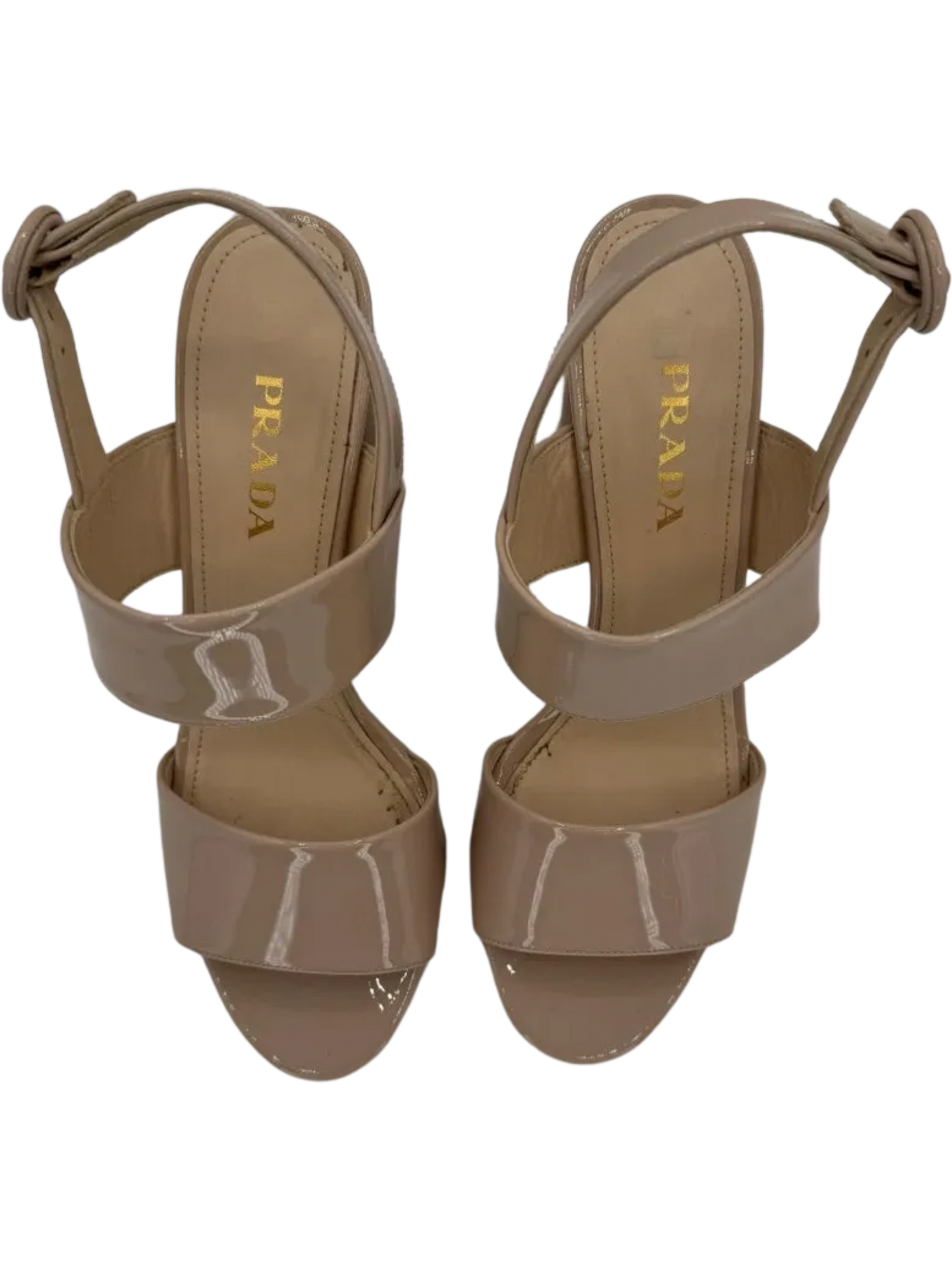 *NEW* Prada Beige Patent Block Heel Sandal