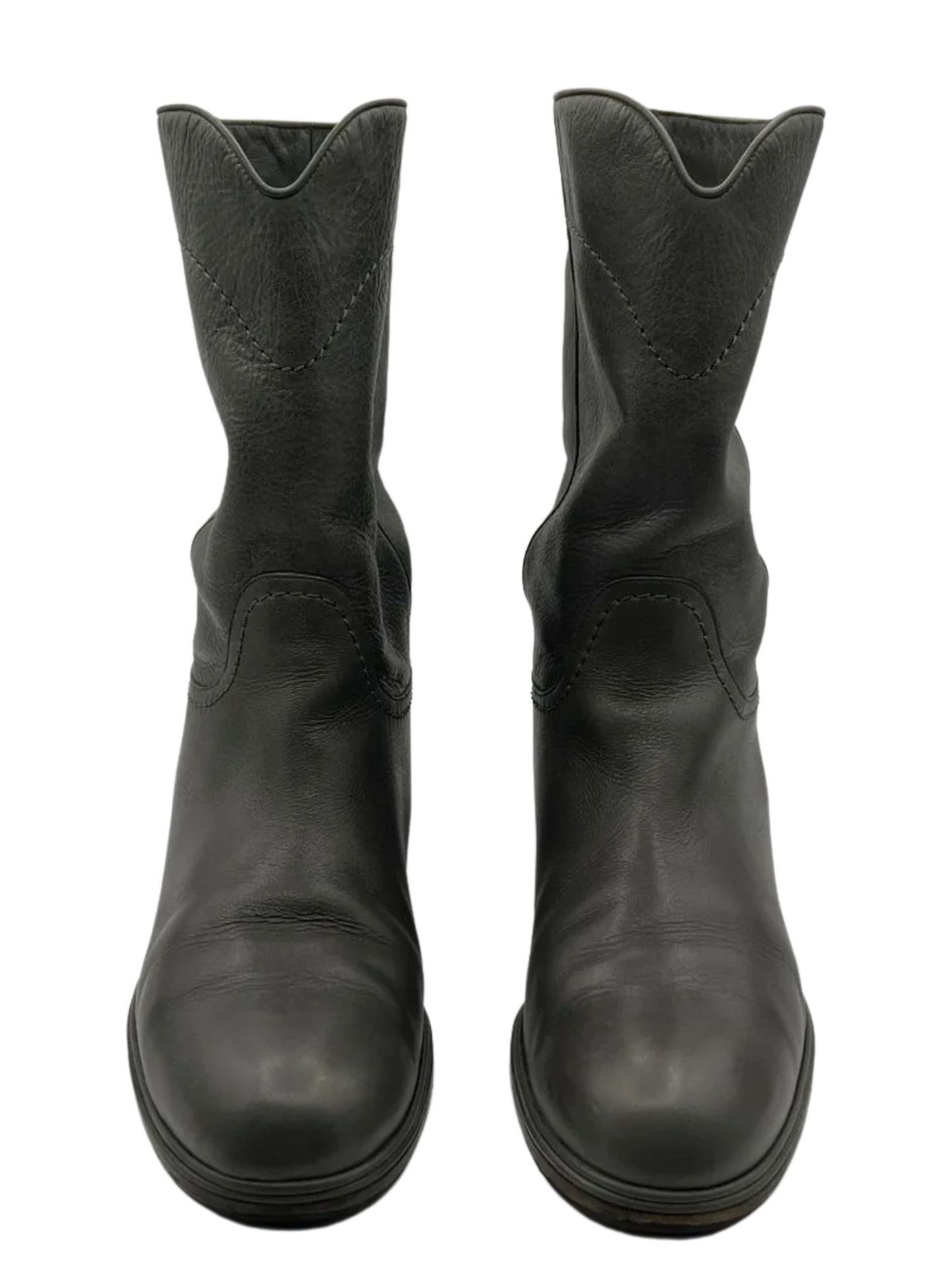 Chanel Grey Leather Mid Calf Boots