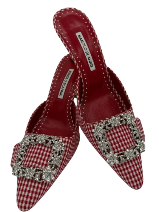 MANOLO BLAHNIK Gingham Hangisi Mules