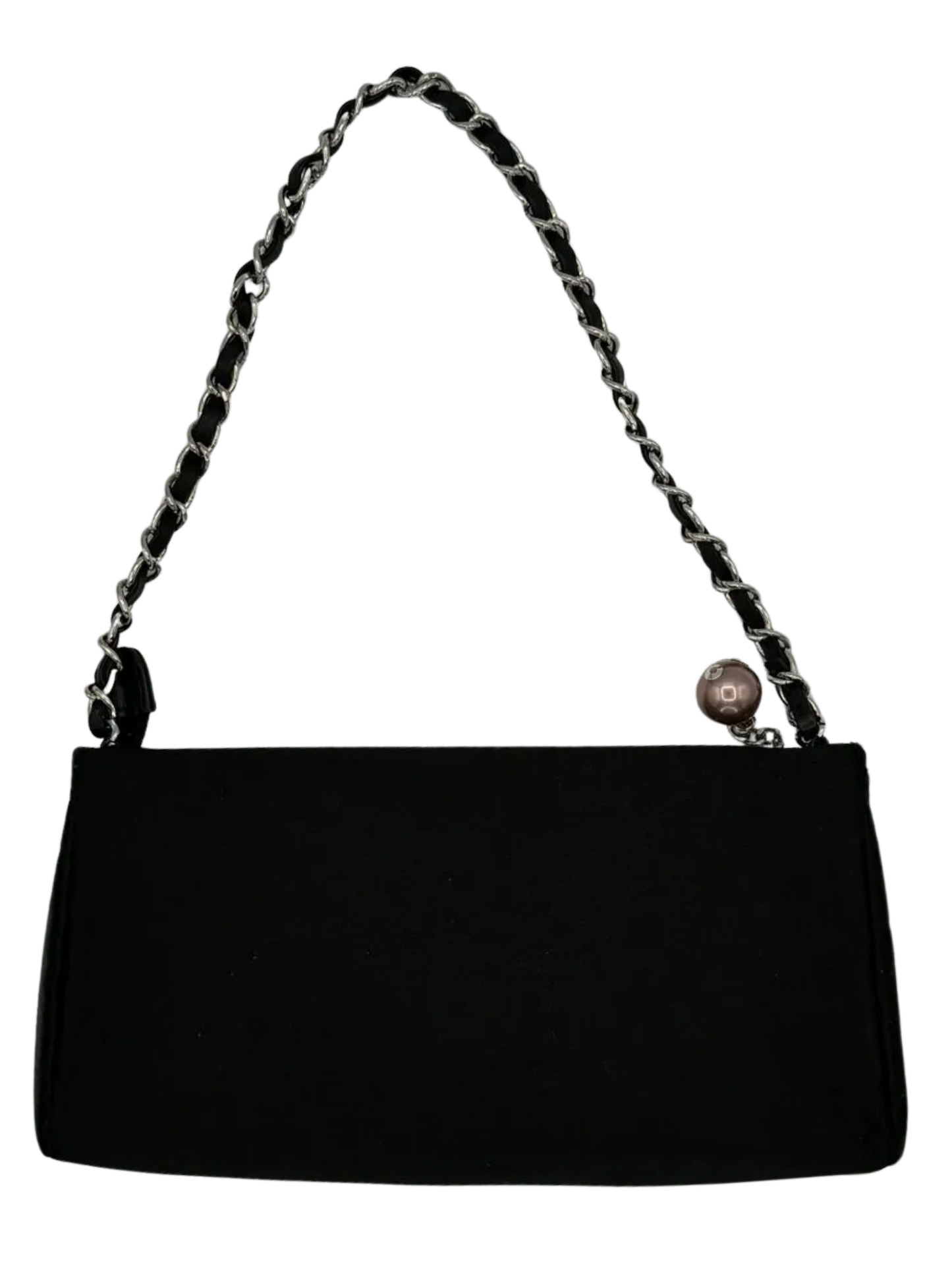 Chanel Black Satin Baguette Pochette Beaded Shoulder Bag