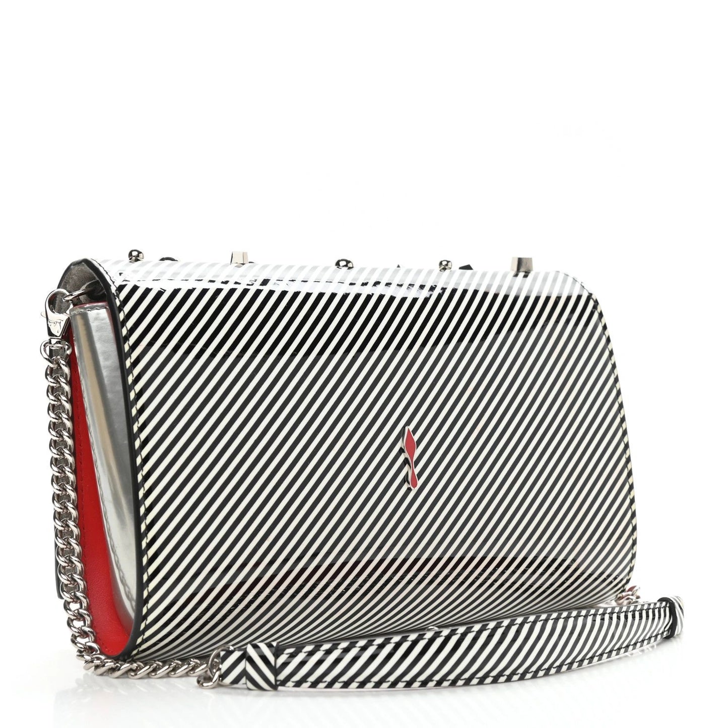 BRAND NEW CHRISTIAN LOUBOUTIN Patent Striped Spikes Paloma Clutch