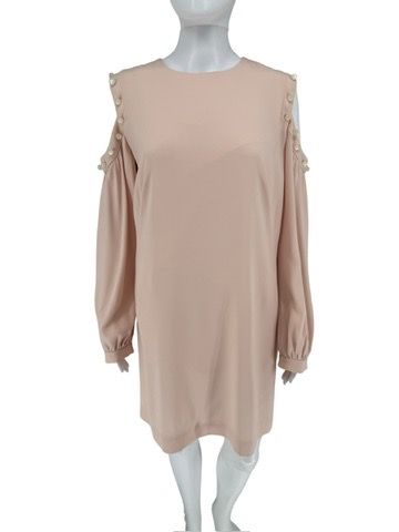 Pamella Roland Blush Cold-Shoulder Dress with Pearlized Button Detail – Large