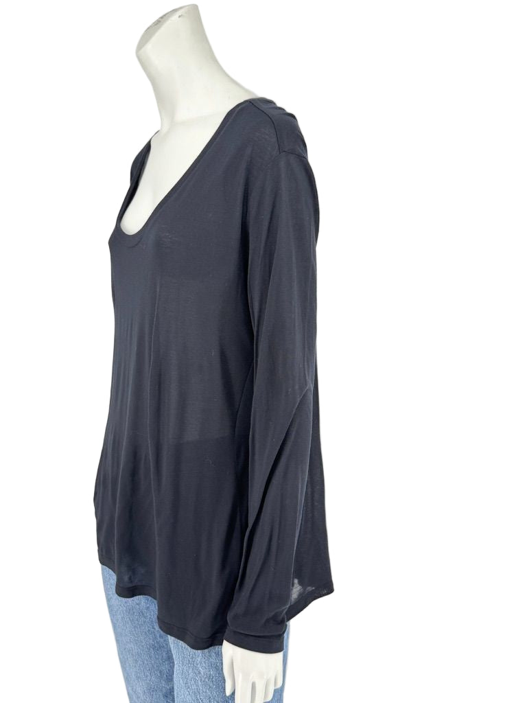 L’Agence Black Long Sleeve Scoop Neck Top – Size L