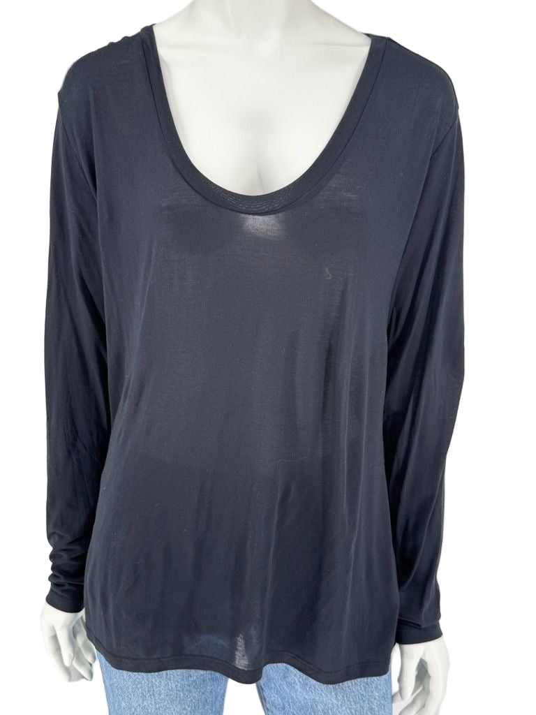 L’Agence Black Long Sleeve Scoop Neck Top – Size L
