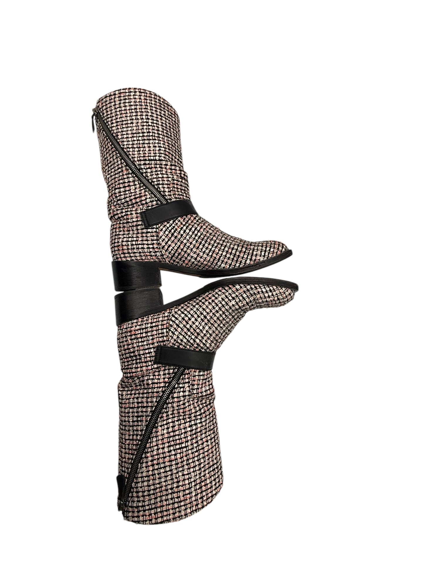 Chanel tweed Tricolor Engineer Buckle Boots - Size 40