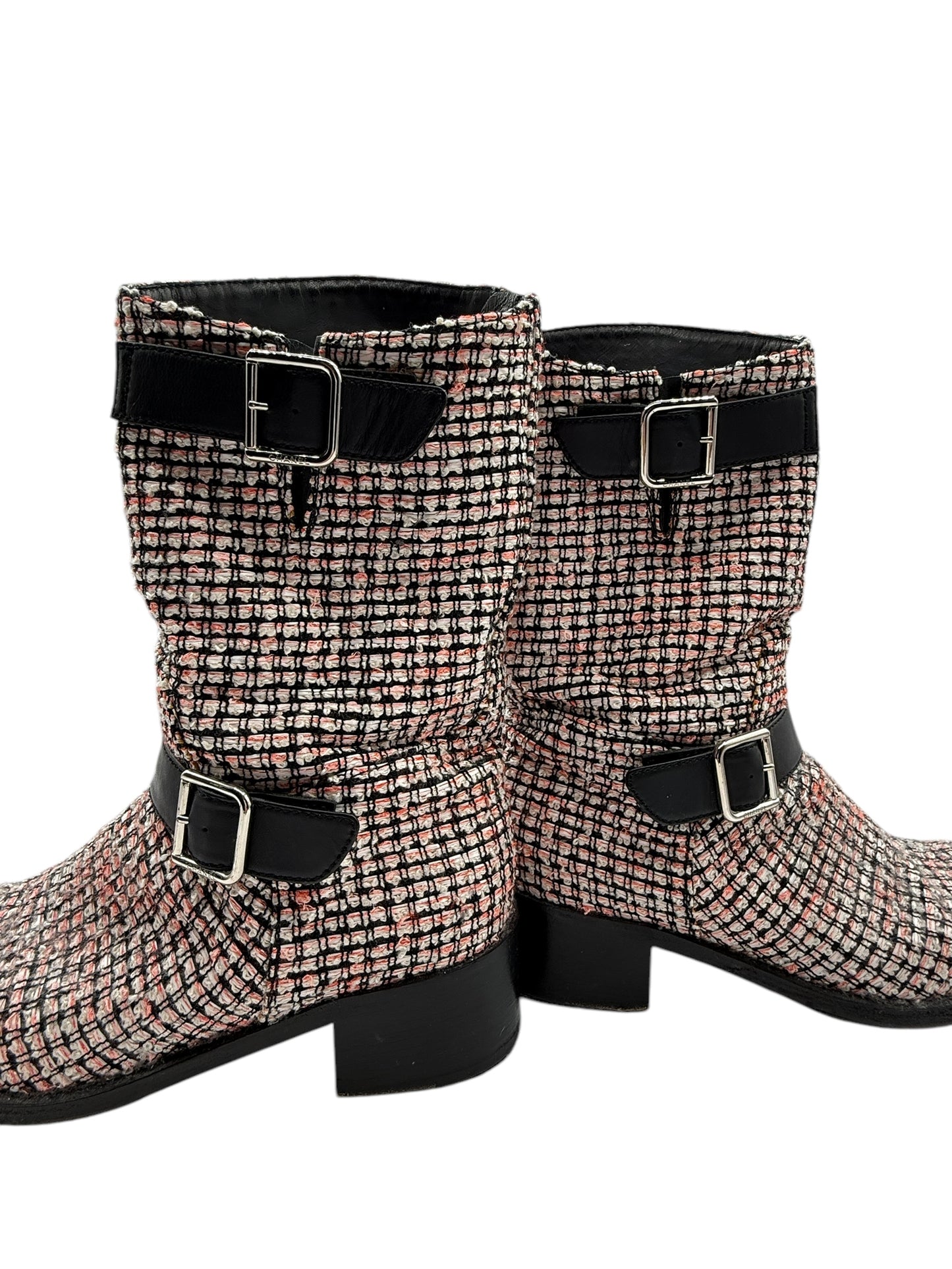 Chanel tweed Tricolor Engineer Buckle Boots - Size 40