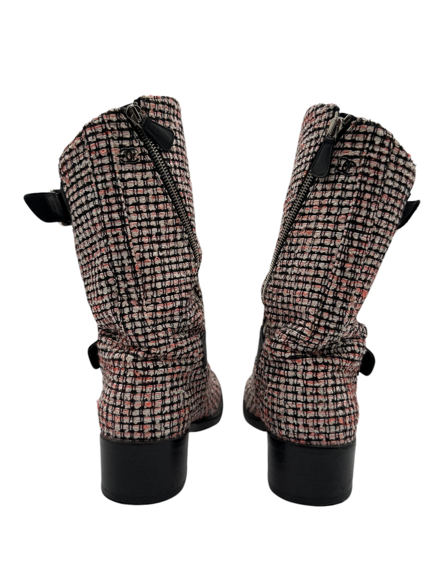 Chanel tweed Tricolor Engineer Buckle Boots - Size 40