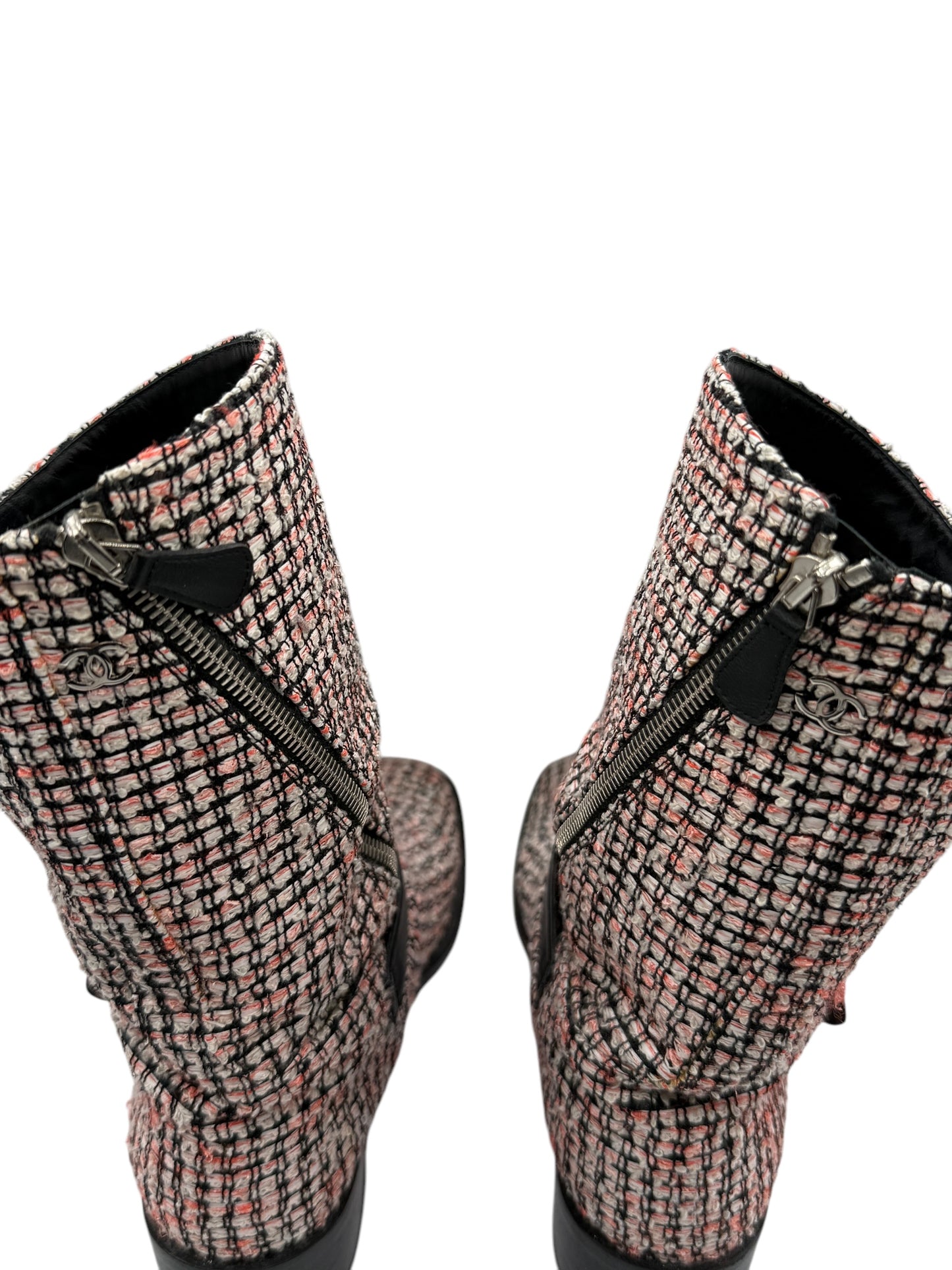 Chanel tweed Tricolor Engineer Buckle Boots - Size 40