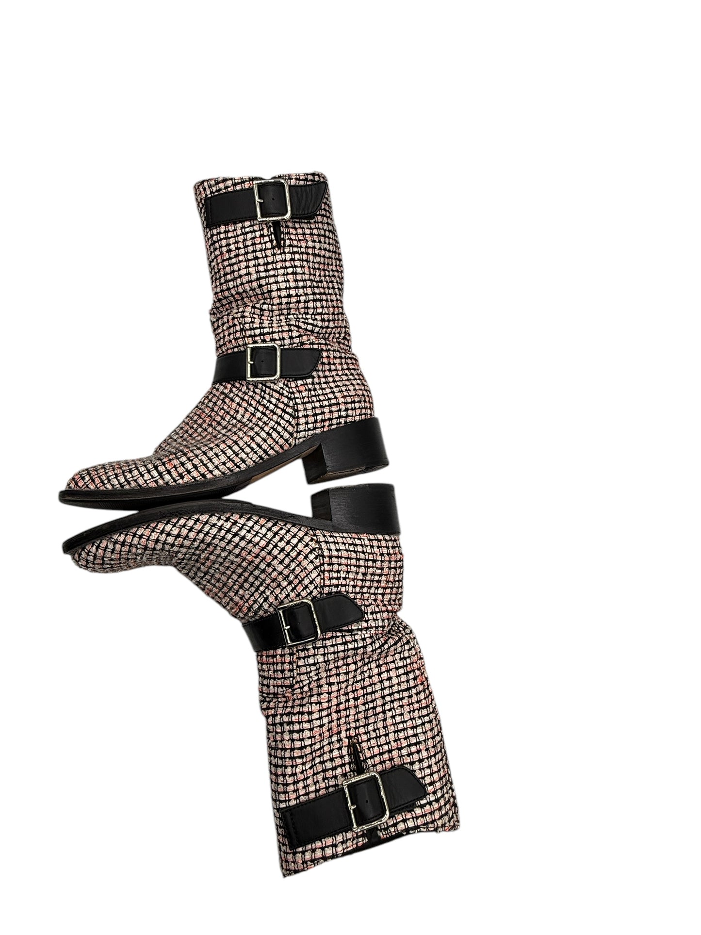 Chanel tweed Tricolor Engineer Buckle Boots - Size 40