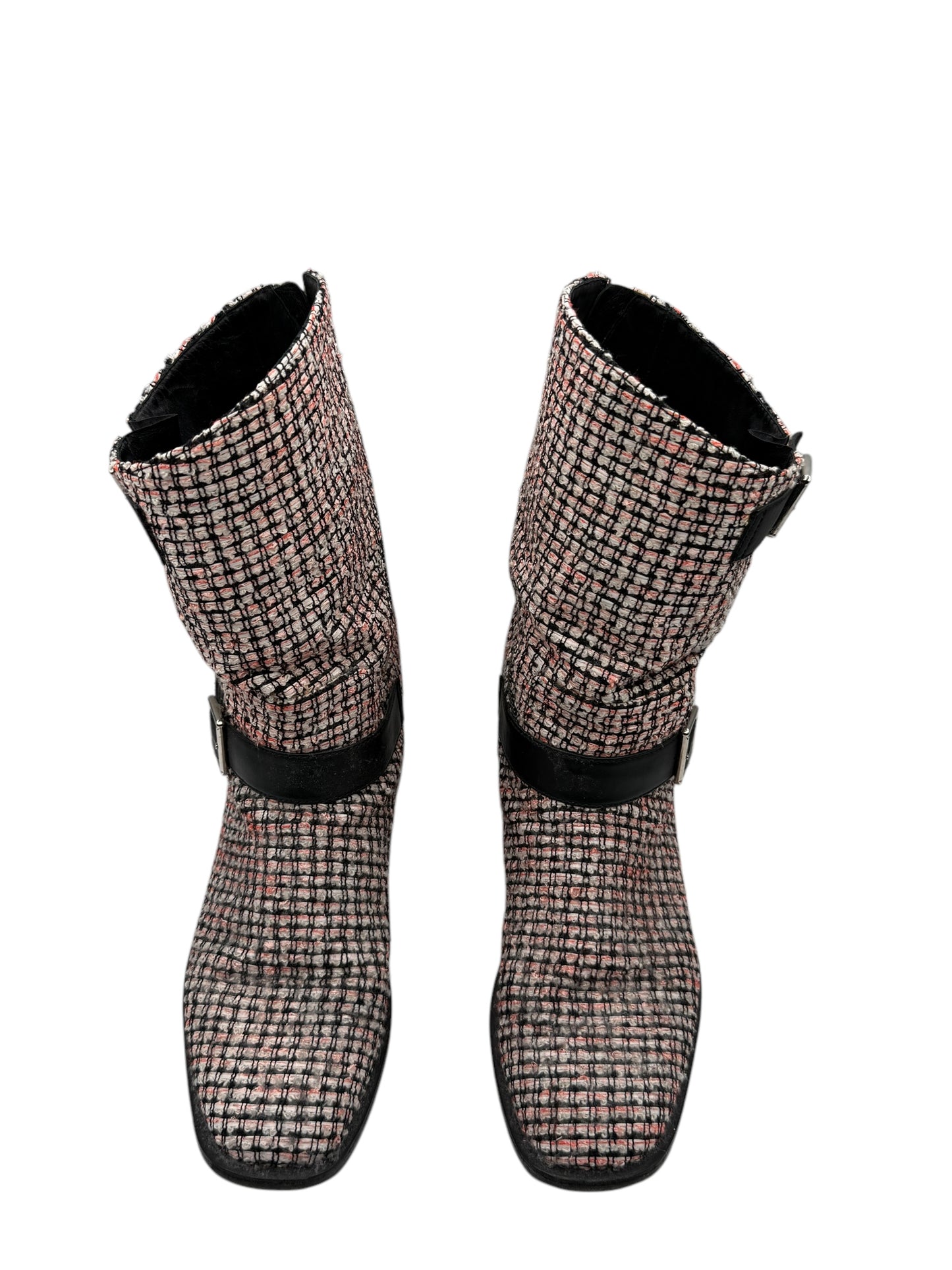 Chanel tweed Tricolor Engineer Buckle Boots - Size 40