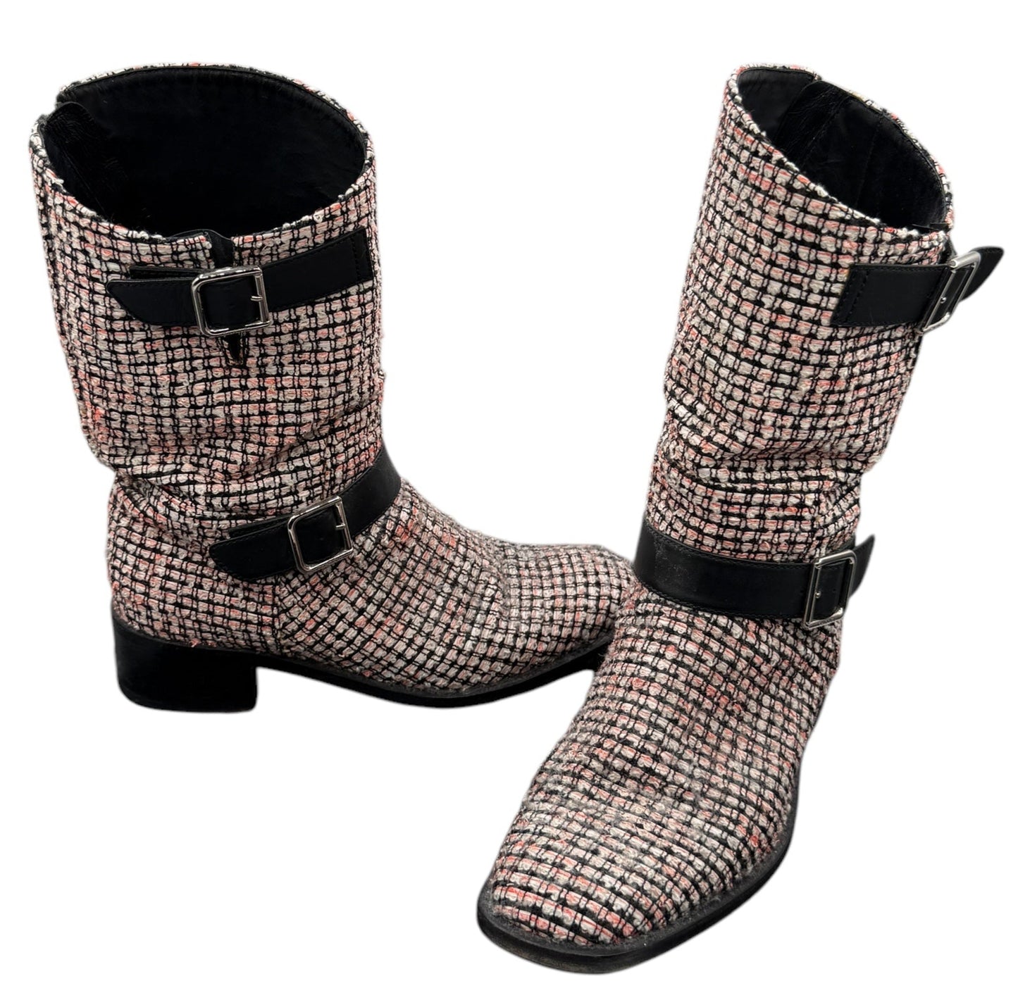 Chanel tweed Tricolor Engineer Buckle Boots - Size 40