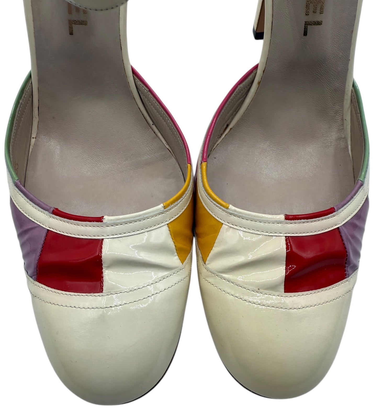 Chanel Multicolor Patent Leather D'orsay Colorblock Ankle Strap Pumps Size 40