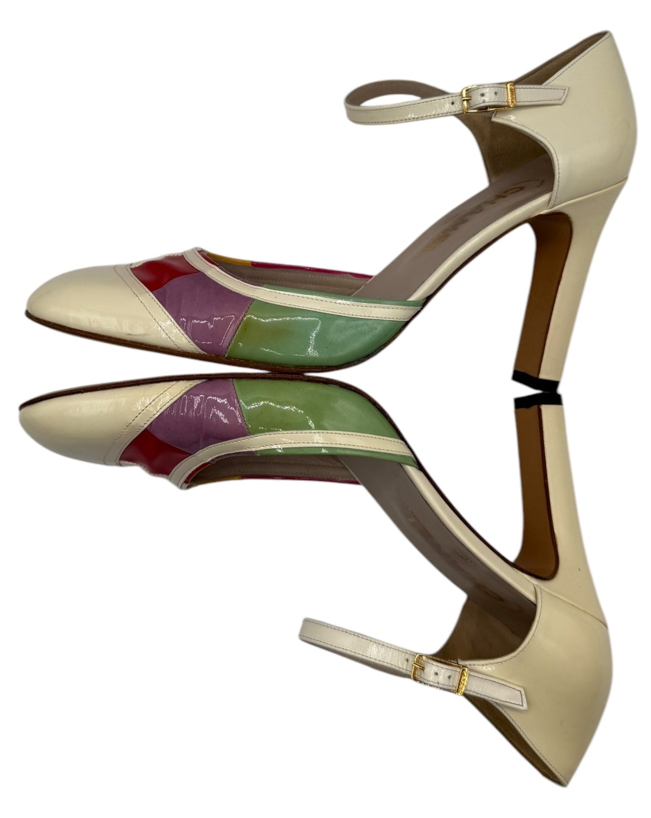 Chanel Multicolor Patent Leather D'orsay Colorblock Ankle Strap Pumps Size 40